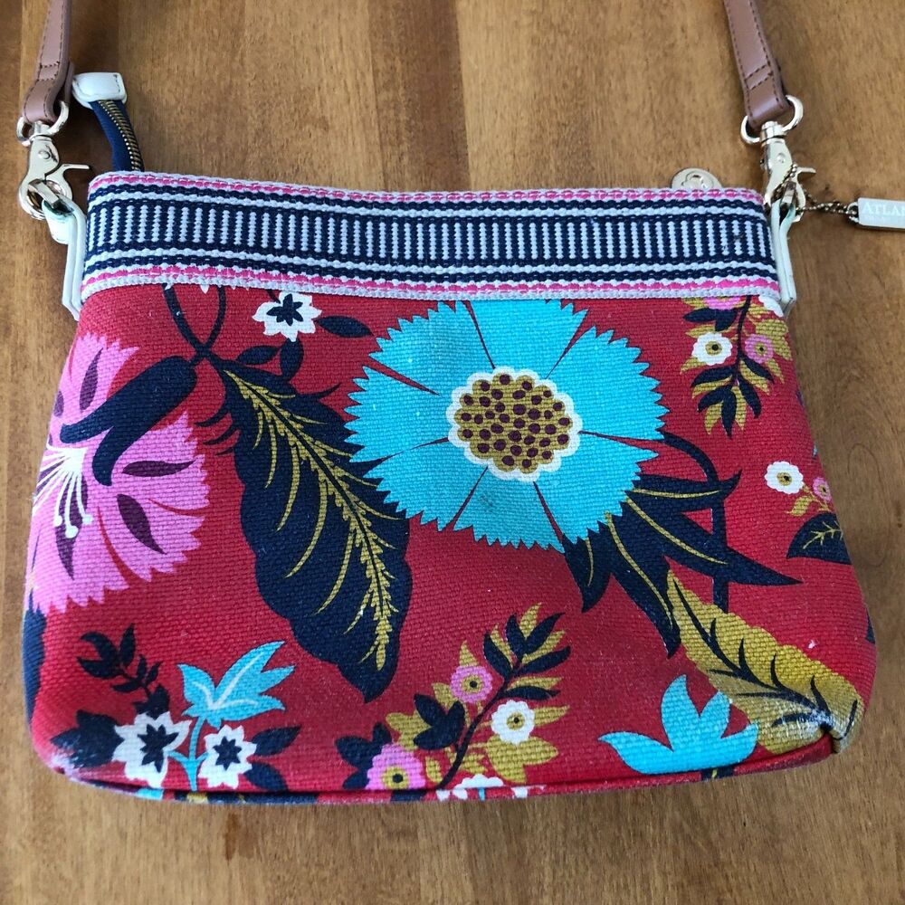 Spartina 449 Red Floral Crossbody Bag with Blue and Pink Accents - Picture 6 of 12